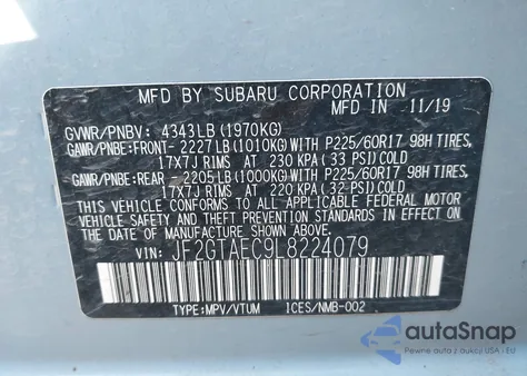 2020 Subaru Crosstrek Premium из США, поврежденный, VIN JF2GTAEC9L8224079